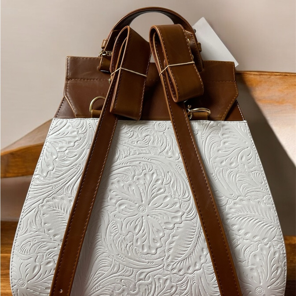 White Vegan Backpack, White backpack, Embroidered Backpack, Floral Backpack - Picture 5 of 10